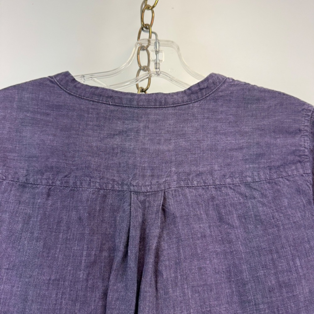 Malvin I Love Linen 100% Linen Shirt Dress Blue Button Front Roll Sleeve Sz L - Picture 12 of 13